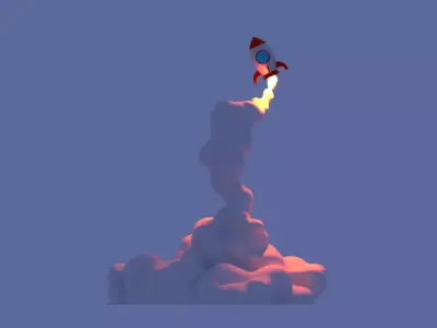 Cartoon Rocket Launching with Smoke 3D model