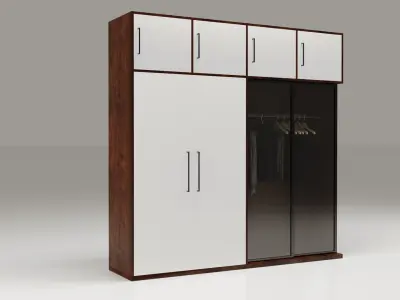Dual-Material LED Cupboard with Hinged and Sliding Doors Low-poly 3D model