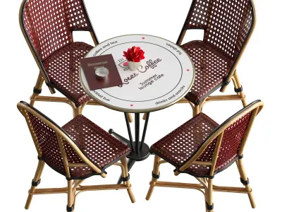 Outdoor furniture for a summer cafe cafe table and wicker chairs 3D model