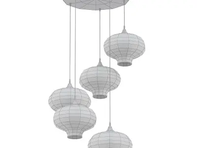 Vilmar pendant light with five glass globes hanging from ceiling 3D model