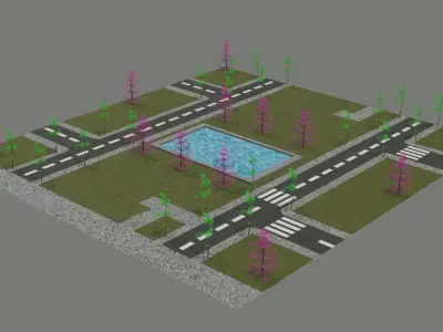 Isometric city map Low-poly 3D model