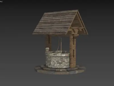 Medieval Well Low-poly 3D model 2