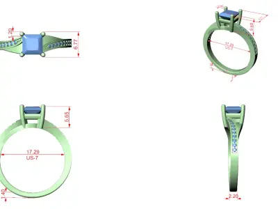 Princess Cut Diamond Engagement Ring CAD Design  3D print model