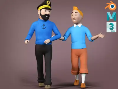 Tintin and Haddock Rig Low-poly 3D model