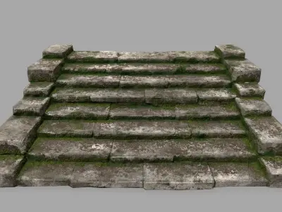 stairs 3 set of stone steps Low-poly 3D model