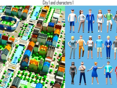 City and cartoon character 3D Model Pack