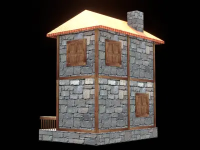 medieval house low poly village town residential house  87 Low-poly 3D model