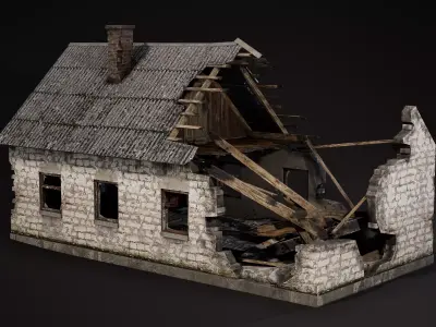 Abandoned destroyed house Low-poly 3D model