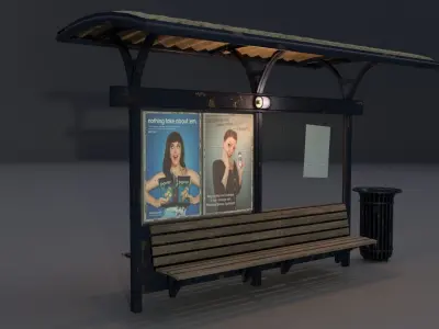 Bus station with trashcan PBR 3D model