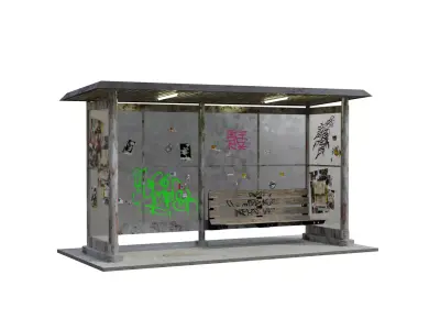 Old bus stop Low-poly 3D model