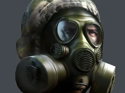 Gas mask helmet 3d model military combat  Low-poly 3D model
