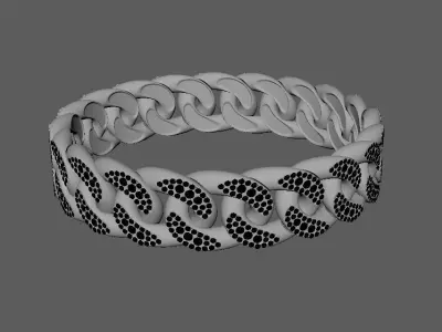 Cuban Link Bracelet with Diamonds 3D model