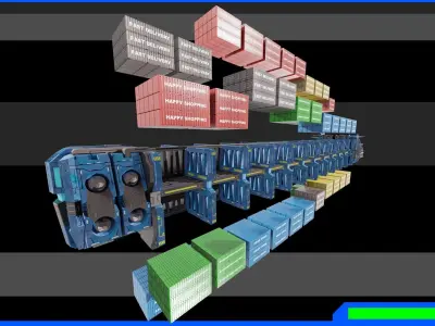 sci-fi container cargo ship Low-poly 3D model