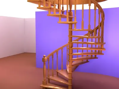 Ladder-screw wooden spiral staircase 3D model