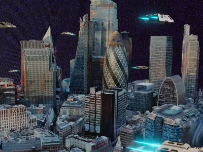LONDON Cyber City night Low-poly 3D model Low-poly 3D model Low-poly 3D model