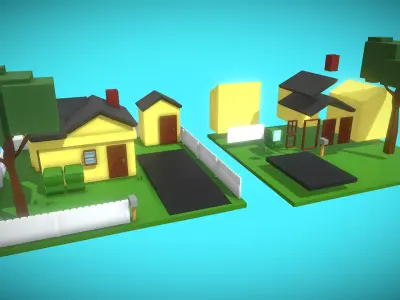 Simple LP House Set Low-poly 3D model