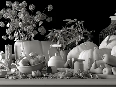 Fruits Kitchenware with Vegetables and Fruits  - 3D model 3D model