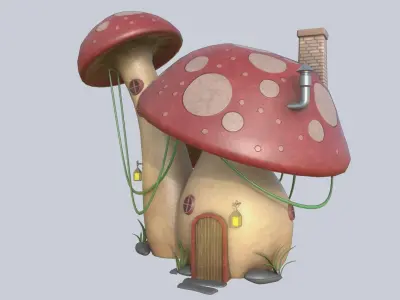 Mushroom house Low-poly 3D model