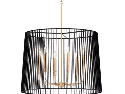 Linara 6 chandelier with shade and gold rods 3D model