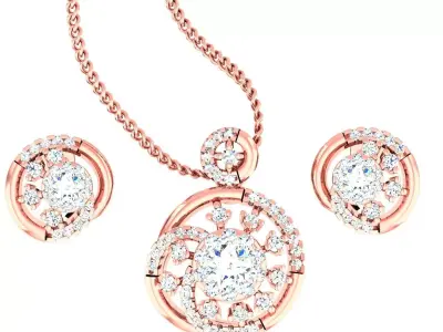 Solitaire Light wt Pendant Earrings Set 3dm stl obj mtl gltf  3D print model