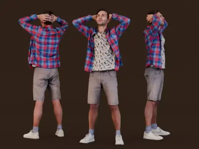 Casual Man in Distress - Hands on Head Pose 3D model