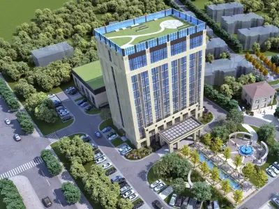 Modern Office Tower with Podium and Fountain Plaza 3D model