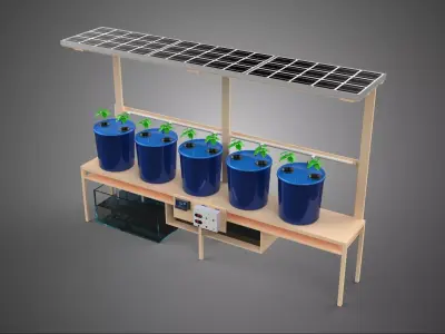 SOLAR PANEL IOT IRRIGATION DUTCH BUCKET SYSTEM HYDROPONIC PLANT 3D model