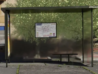 Low Poly Realistic Bus Stop with Textures Low-poly 3D model
