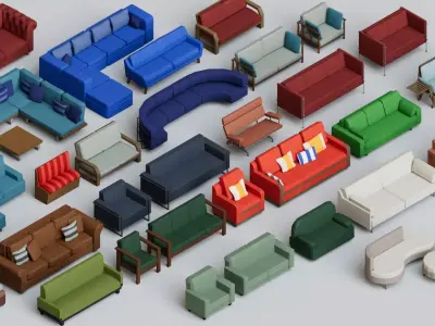 30 Sofa Mega Pack Collection Low-poly 3D model