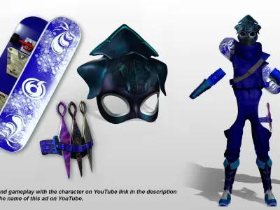 Aokami Stylized Sci Fi Ninja Warrior Game Ready Character Low-poly 3D model