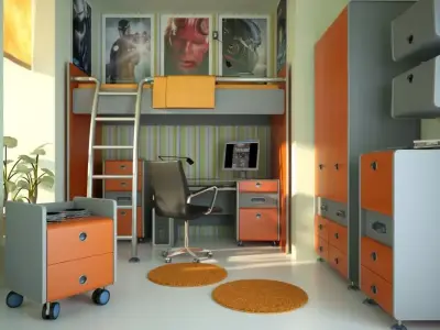 Room Of A Teenage Ironman Fan With Orange Details And Second ... 3D model