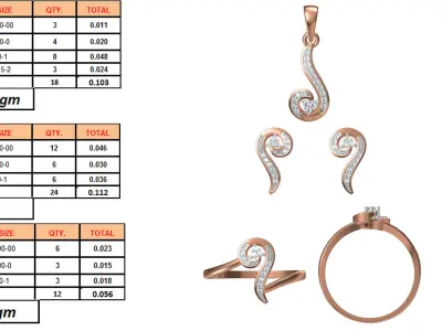 Light wt Ring Earrings Pendant set 3dm stl 1-render details 3D print model