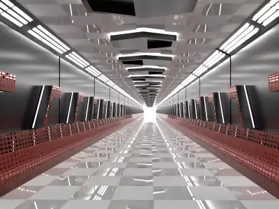 Sci -fi-Hall Way- corridor - Game Ready Low Poly PBR - 3D Model Low-poly 3D model