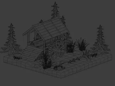 Hydraulic sawmill Low-poly 3D model