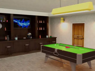 Pool table interior set Low-poly 3D model