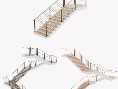 3 Square Staircases Collection - Modular Modern Staircases 3D Model Pack