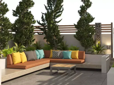 Garden bench with greenery 3D model