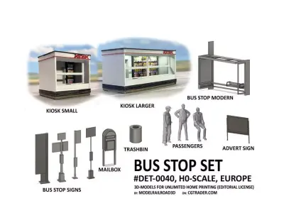 DET-0040 Bus Square set H0-scale 3D print model