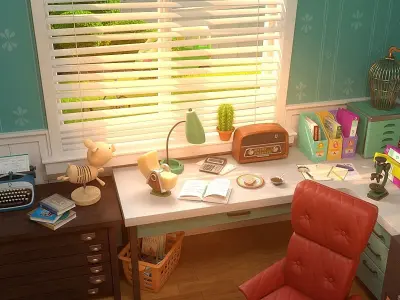 Cartoon Study Room 3D model