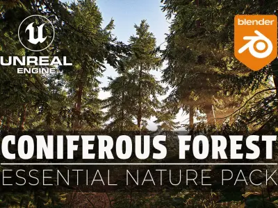 Coniferous Forest - Essential Nature Pack  UNREAL BLENDER Low-poly 3D model