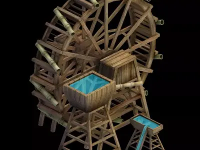 Field - Riverside Waterwheel 01 3D model