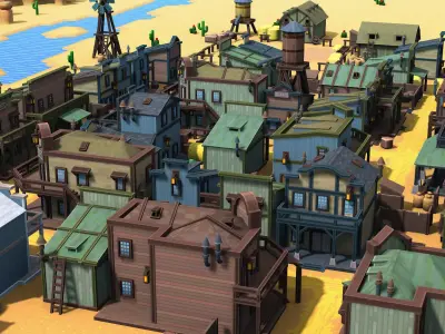 Western Town - Pixel Series Low-poly 3D model