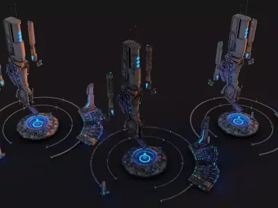 Sci-fi Tesla Coil Building Low-poly 3D model