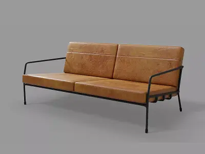 Designer 2 seat couch with light leather cushions 3D Model 3D model