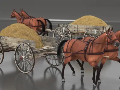  Wagon with Hay and Horses 