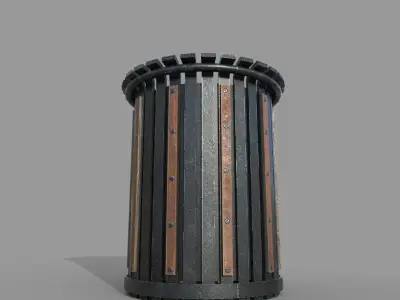 PBR Black Metal Trashbin Low-poly 3D model