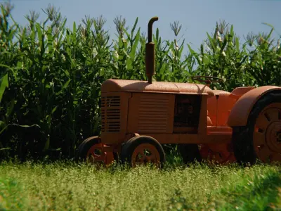 Old Tractor in a Cornfield 3d Scene 3D model