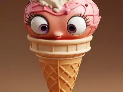 Soft-Serve Ice Cream Golden Swirl Waffle Cone 3D Low-poly 3D model