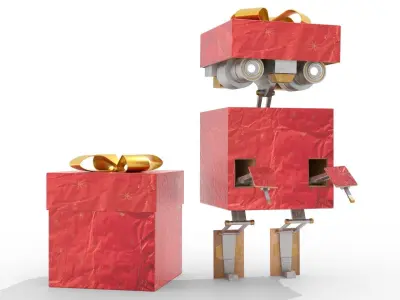 Gift Present Robot  Rigged PACKED Low-poly 3D model