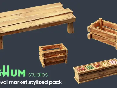 Medieval Stylized Market Set  Low-poly 3D model